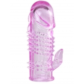 Розовая  гелевая насадка с клиторальным отростком - 13,5 см. - Toyfa Basic - в Кургане купить с доставкой