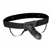 Чёрный полый страпон с вибрацией Unisex Vibrating Hollow Strap-On - 14 см. - Lux Fetish - купить с доставкой в Кургане