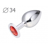 Коническая серебристая анальная втулка с красным кристаллом - 8,2 см. - Anal Jewelry Plug - купить с доставкой в Кургане