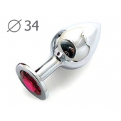 Коническая серебристая анальная втулка с малиновым кристаллом - 8,2 см. - Anal Jewelry Plug - купить с доставкой в Кургане