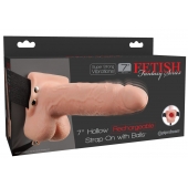Телесный перезаряжаемый вибрострапон 7  Hollow Rechargeable Strap-on with Balls - 20,3 см. - Pipedream - купить с доставкой в Кургане