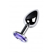 Серебристая конусовидная анальная пробка с фиолетовым кристаллом - 7 см. - ToyFa - купить с доставкой в Кургане