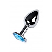 Серебристая конусовидная анальная пробка с голубым кристаллом - 7 см. - ToyFa - купить с доставкой в Кургане