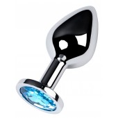 Серебристая конусовидная анальная пробка с голубым кристаллом - 8 см. - ToyFa - купить с доставкой в Кургане