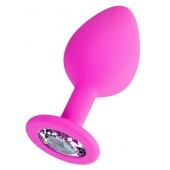 Розовая анальная втулка Brilliant с прозрачным кристаллом - 8 см. - ToyFa - купить с доставкой в Кургане