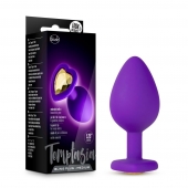 Фиолетовая анальная пробка Bling Plug Medium с золотистым стразом - 8,3 см. - Blush Novelties - купить с доставкой в Кургане