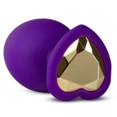 Фиолетовая анальная пробка Bling Plug Large с золотистым стразом - 9,5 см. - Blush Novelties - купить с доставкой в Кургане