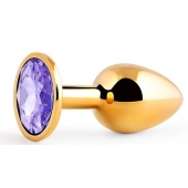 Золотистая анальная пробка с фиолетовым стразом - 7,2 см. - Anal Jewelry Plug - купить с доставкой в Кургане