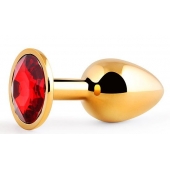 Золотистая анальная пробка с красным стразом - 7,2 см. - Anal Jewelry Plug - купить с доставкой в Кургане