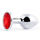 Серебристая анальная пробка с красным стразом - 7,2 см. - Anal Jewelry Plug - купить с доставкой в Кургане