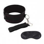 Черный ошейник с длинным поводком Collar and Leash Set - Lux Fetish - купить с доставкой в Кургане