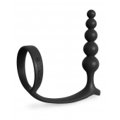Черная анальная цепочка с эрекционным кольцом Ass-gasm Cockring Anal Beads - Pipedream - в Кургане купить с доставкой