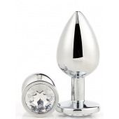 Серебристая анальная втулка с прозрачным кристаллом - 7,1 см. - Dream Toys - купить с доставкой в Кургане