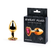 Золотистая анальная пробка с малиновым кристаллом-сердечком - 7 см. - Anal Jewelry Plug - купить с доставкой в Кургане