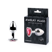 Серебристая анальная пробка с малиновым кристаллом-сердечком - 7 см. - Anal Jewelry Plug - купить с доставкой в Кургане