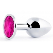 Серебристая анальная пробка с малиновым кристаллом - 7,2 см. - Anal Jewelry Plug - купить с доставкой в Кургане