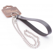 Серебристый металлический поводок с кожаной черной ручкой - 80 см. - Crazy Handmade - купить с доставкой в Кургане