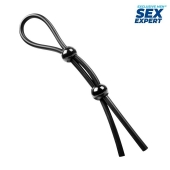 Черное силиконовое лассо с двумя шариками для утяжки - Sex Expert - в Кургане купить с доставкой