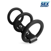 Черное тройное эрекционное кольцо с ремешком - Sex Expert - в Кургане купить с доставкой