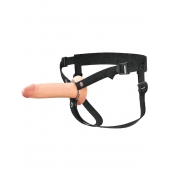 Телесный полый страпон на черных ремнях Hollow Silicone Strap-on - 17,8 см. - Pipedream - купить с доставкой в Кургане