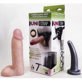 Страпон-унисекс с двумя насадками UNI strap 7  Harness - 19 и 16 см. - LOVETOY (А-Полимер) - купить с доставкой в Кургане