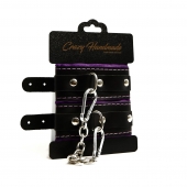 Черно-фиолетовые скругленные наручники с мягкой подкладкой - Crazy Handmade - купить с доставкой в Кургане