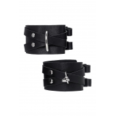 Черные кожаные оковы с двумя перекрёстными ремешками - Pecado - купить с доставкой в Кургане