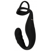 Черное эрекционное кольцо со стимуляцией промежности и анальной пробкой Cock Ring with RC Prostate Plug - Orion - в Кургане купить с доставкой