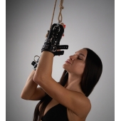 Черные высокие кожаные наручники для подвешивания - Crazy Handmade - купить с доставкой в Кургане