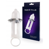 Эластичная насадка на пенис с подхватом мошонки и стимулирующими «ресничками» - Sextaz - в Кургане купить с доставкой