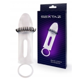 Закрытая насадка на пенис с подхватом мошонки и стимулирующими «ресничками» - Sextaz - в Кургане купить с доставкой