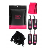 Черно-розовый эротический набор: фиксатор, оковы, наручники, повязка - Erokay - купить с доставкой в Кургане