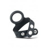 Черное эрекционное кольцо с подхватом мошонки на кнопках VS6 - Blush Novelties - в Кургане купить с доставкой