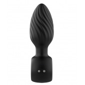 Черная анальная пробка с вибрацией, вращением и пультом ДУ - Secwell