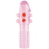 Гелевая розовая насадка с шариками и шипами - 14 см. - ToyFa - в Кургане купить с доставкой