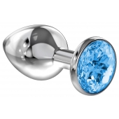 Большая серебристая анальная пробка Diamond Light blue Sparkle Large с голубым кристаллом - 8 см. - Lola Games - купить с доставкой в Кургане