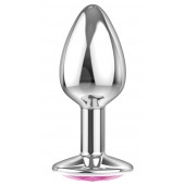 Малая серебристая анальная пробка Diamond Pink Sparkle Small с розовым кристаллом - 7 см. - Lola Games - купить с доставкой в Кургане