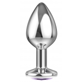 Большая серебристая анальная пробка Diamond Purple Sparkle Large с фиолетовым кристаллом - 8 см. - Lola Games - купить с доставкой в Кургане