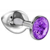 Большая серебристая анальная пробка Diamond Purple Sparkle Large с фиолетовым кристаллом - 8 см. - Lola Games - купить с доставкой в Кургане