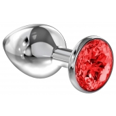 Большая серебристая анальная пробка Diamond Red Sparkle Large с красным кристаллом - 8 см. - Lola Games - купить с доставкой в Кургане