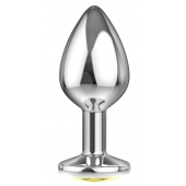 Большая серебристая анальная пробка Diamond Yellow Sparkle Large с жёлтым кристаллом - 8 см. - Lola Games - купить с доставкой в Кургане
