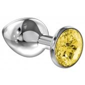 Большая серебристая анальная пробка Diamond Yellow Sparkle Large с жёлтым кристаллом - 8 см. - Lola Games - купить с доставкой в Кургане