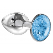 Малая серебристая анальная пробка Diamond Light blue Sparkle Small с голубым кристаллом - 7 см. - Lola Games - купить с доставкой в Кургане