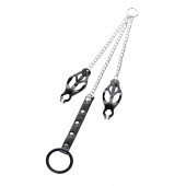 Черно-серебристые зажимы для сосков с кольцом для пениса TOYFA Metal - ToyFa - купить с доставкой в Кургане