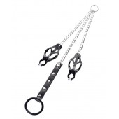 Черно-серебристые зажимы для сосков с кольцом для пениса TOYFA Metal - ToyFa - купить с доставкой в Кургане