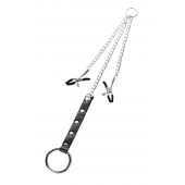 Серебристо-чёрные зажимы для сосков с кольцом для пениса TOYFA Metal - ToyFa - купить с доставкой в Кургане