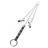 Серебристо-чёрные зажимы для сосков с кольцом для пениса TOYFA Metal - ToyFa - купить с доставкой в Кургане