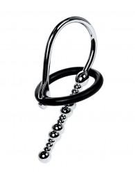 Серебристый уретральный плаг-бусины TOYFA Metal с мягким фиксириющим кольцом - ToyFa - купить с доставкой в Кургане