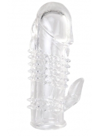 Прозрачная гелевая насадка с шипами и клиторальным отростком - 13 см. - Toyfa Basic - в Кургане купить с доставкой