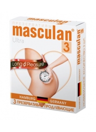 Розовые презервативы Masculan Ultra Long Pleasure с колечками, пупырышками и продлевающим эффектом - 3 шт. - Masculan - купить с доставкой в Кургане